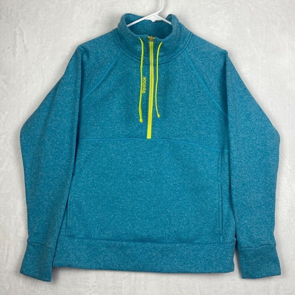 Rebook Sweater Womens Medium Green 1/2 Zip Pockets Pullover Sweatshirt High Neck